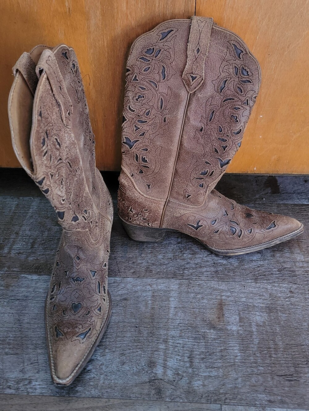 Laredo 52101 Women's Sz 10M Brown Miranda Leather Inlay Western Boots